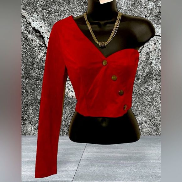 hello miss Tops - Women’s one shoulder red suede crop top NWT size S | evening wear | Hello Nite